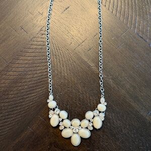 Charming Charlie Chunky Necklace with Silver Chain, Clear/White Stones